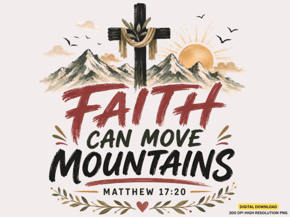 Stylish Faith Can Move Mountains PNG for Embroidery